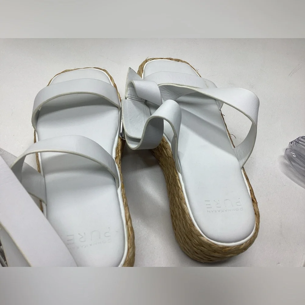 Donna Karan White Platform Espadrille Sandals - Women's Strappy Ankle Buckle